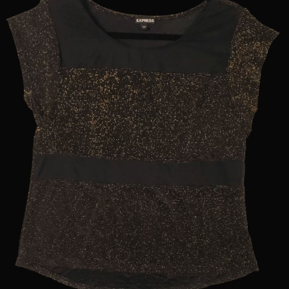 Express black and gold holiday top